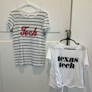 Lot of 2 Texas Tech Red Raiders Womens L Striped T‎ Shirt Graphic Tee